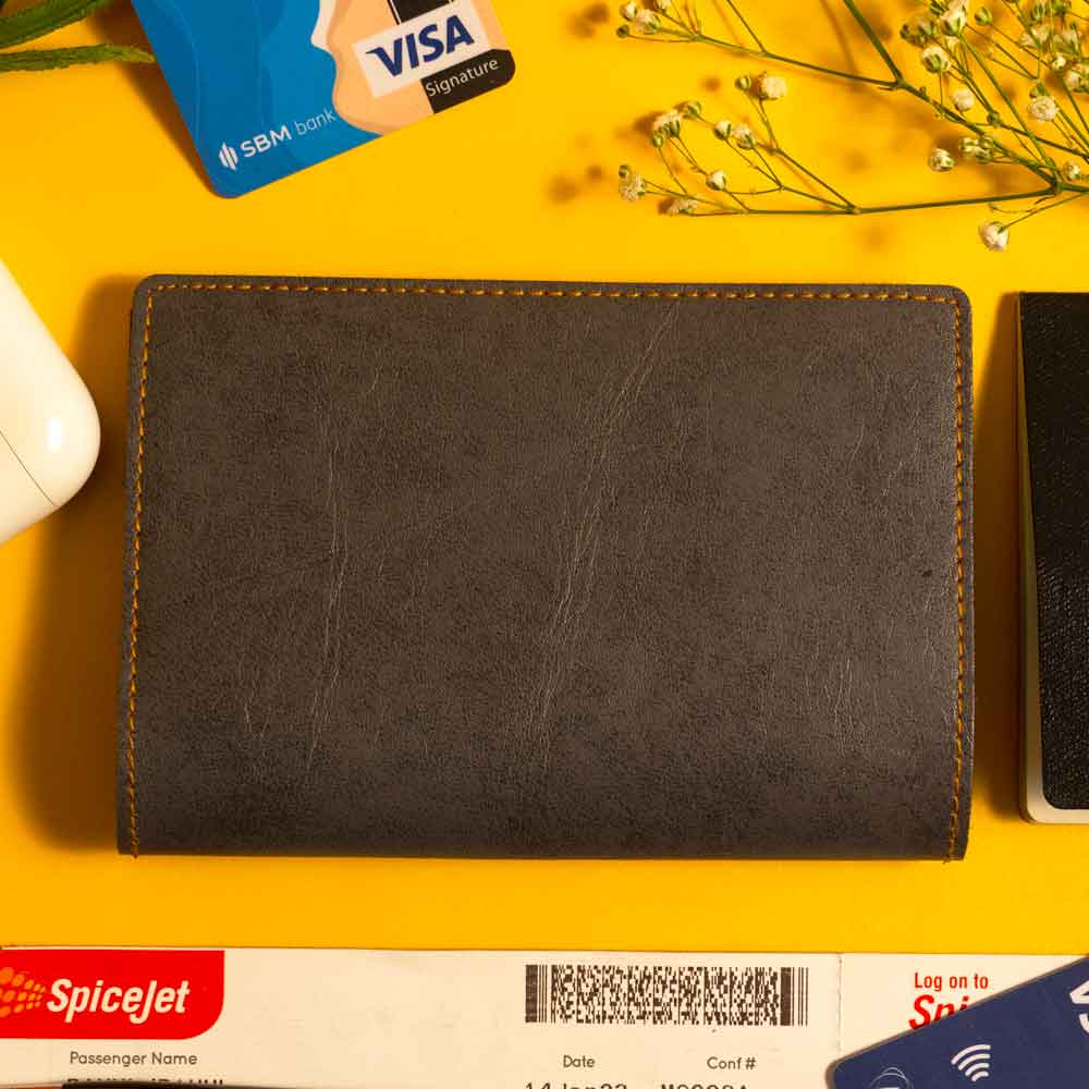 Personalized Leather Passport Cover With Name & Charm - Light Gray - Image 3