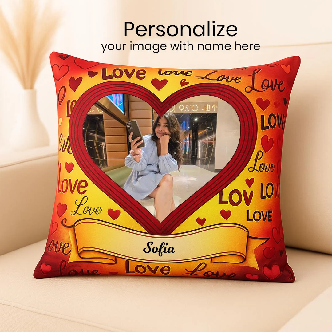 Personalized Love Cushion with Photo & Name - Image 2