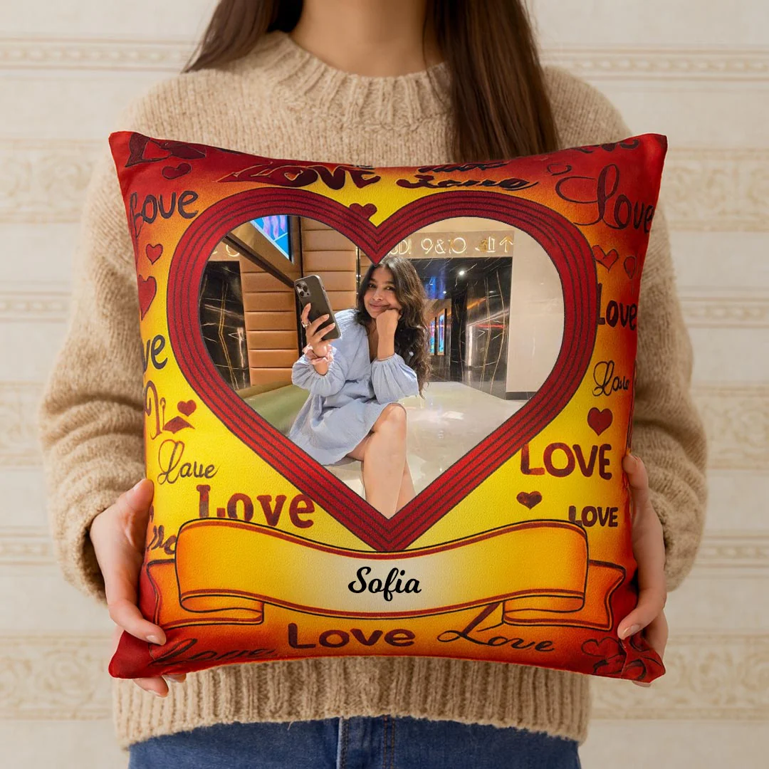 Personalized Love Cushion with Photo & Name - Image 3