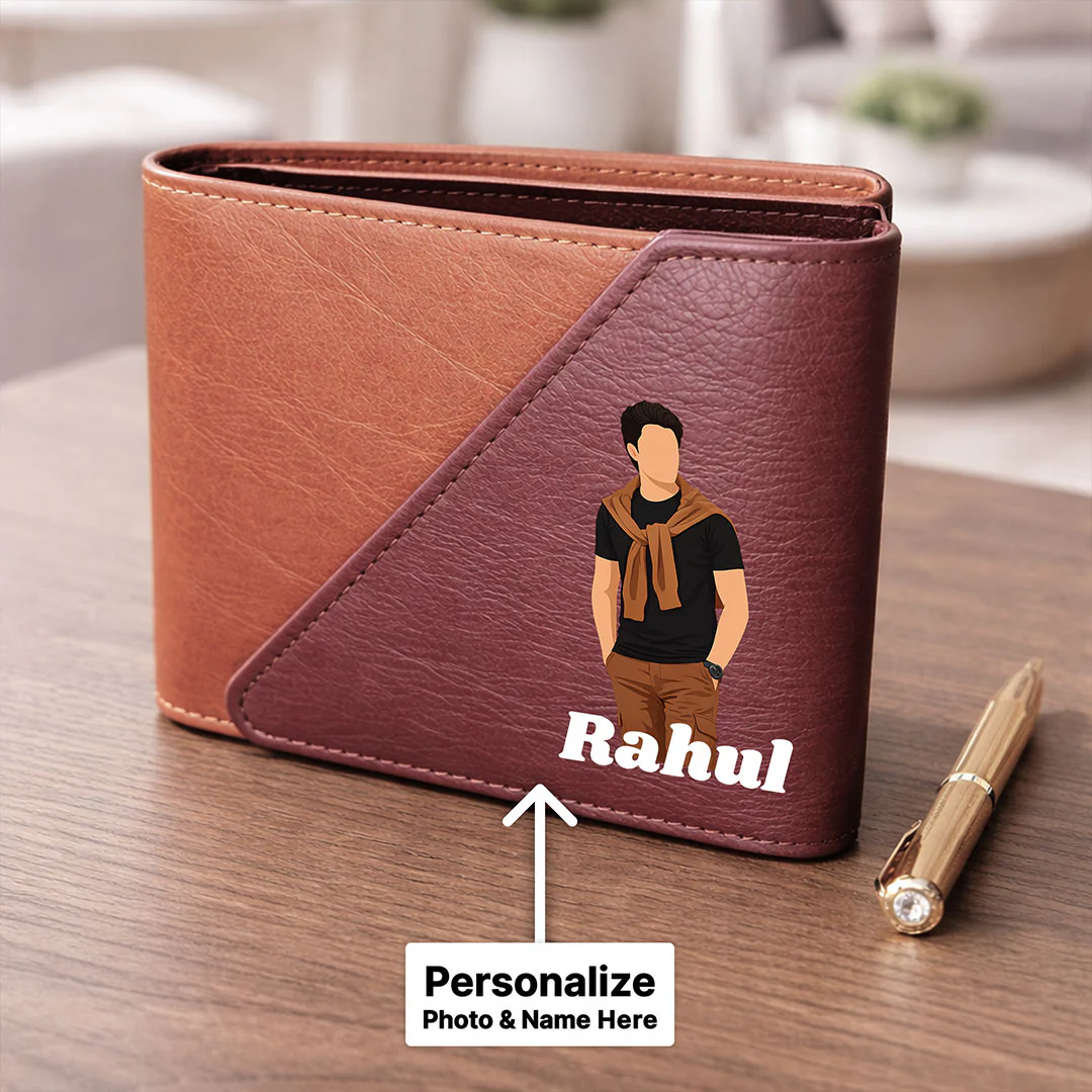 Personalized Men’s Brown & Dark Maroon Bi-Fold Wallet for Boys, Husband & Boyfriend - Image 2