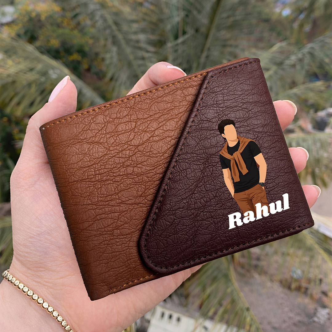 Personalized Men’s Brown & Dark Maroon Bi-Fold Wallet for Boys, Husband & Boyfriend - Image 4