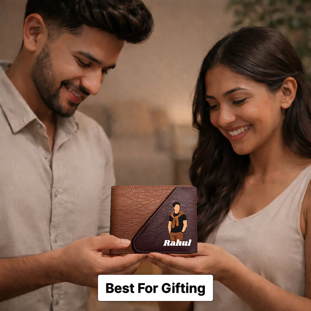 Personalized Men’s Brown & Dark Maroon Bi-Fold Wallet for Boys, Husband & Boyfriend - Image 5