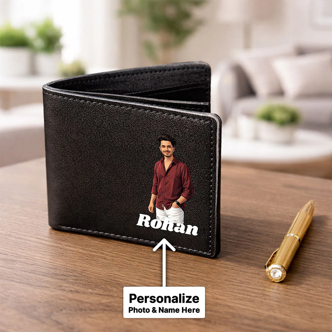 Personalized Men’s Leather Black Wallet for Boys, Husband & Boyfriend - Image 2