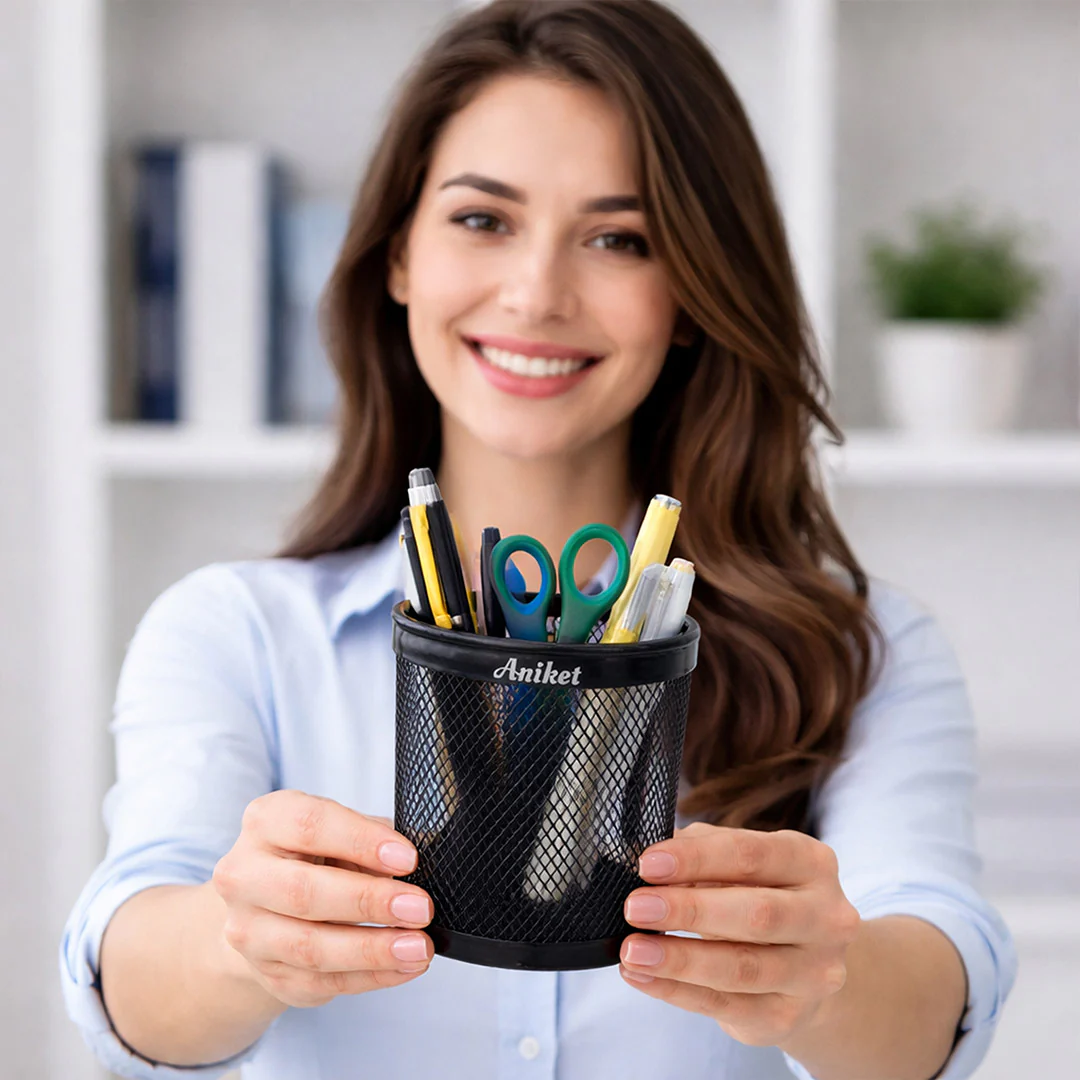 Personalized Metal Mesh Pen Stand | Premium Desk Organizer Gift for Students & Office - Image 3