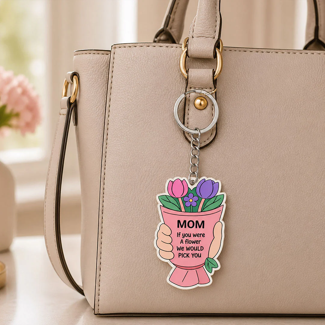 Personalized MOM Flower Bouquet Acrylic Keychain 2.5 Inch | Emotional Gift for Mother