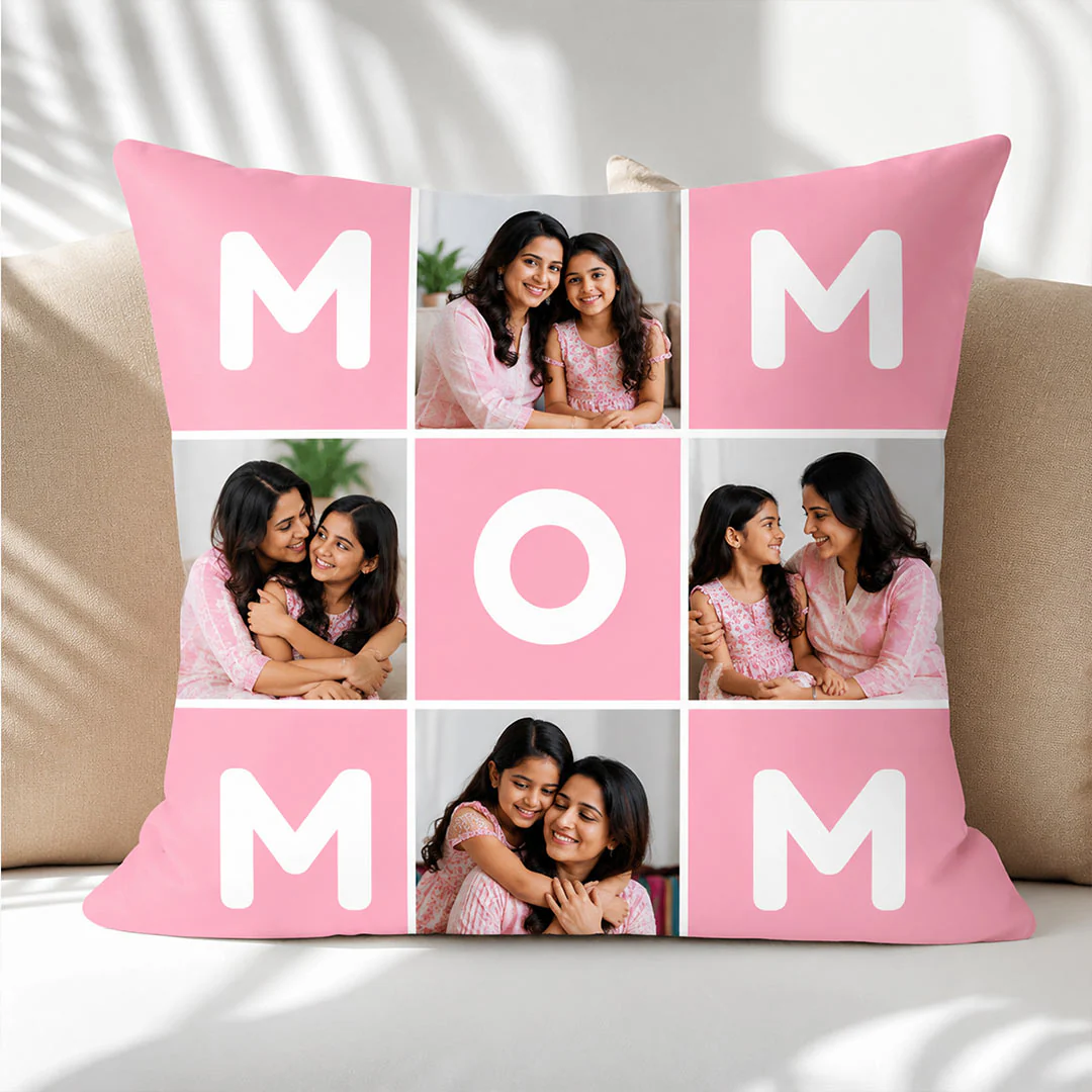 Personalized MOM Photo Collage Cushion Cover | Emotional Mother’s Day Gift for Mom, Mother & Mumma - 10x10" - Image 2