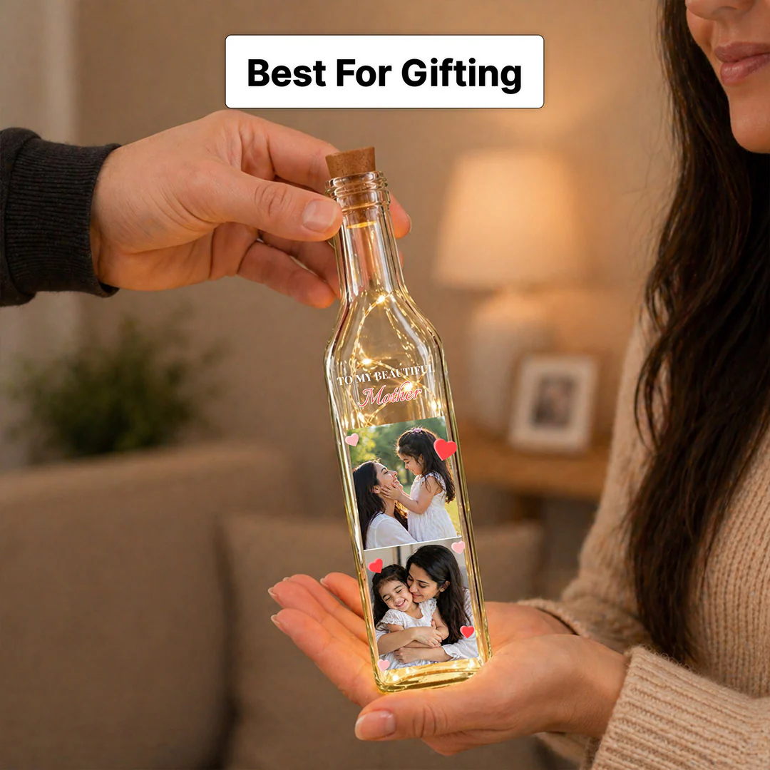 Personalized Mother Photo LED Memory Bottle Lamp Gift | Decorative Light for Mom - Image 3