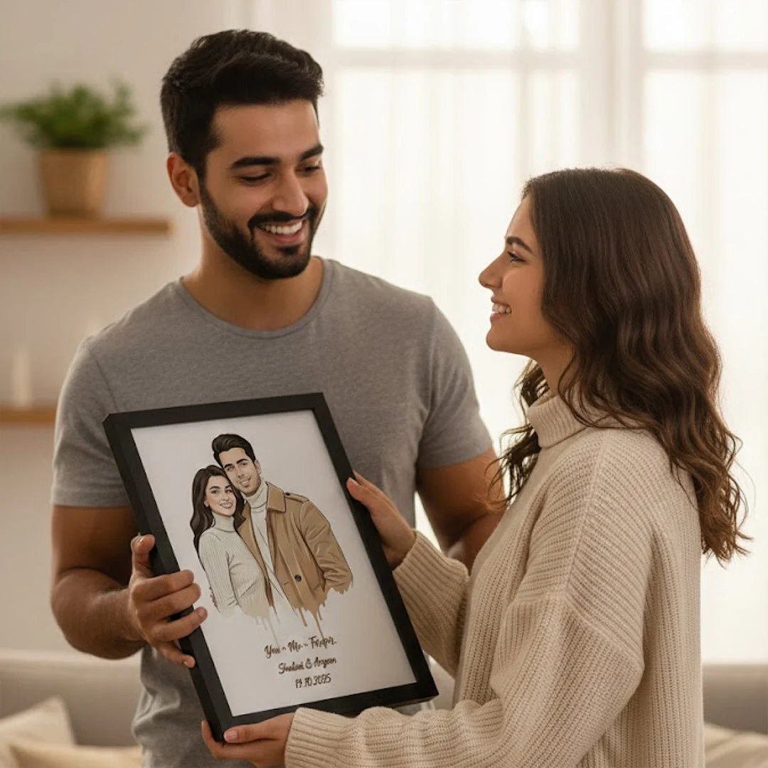 Personalized Oil Paint Style Couple Portrait Frame (8×12") - Image 5