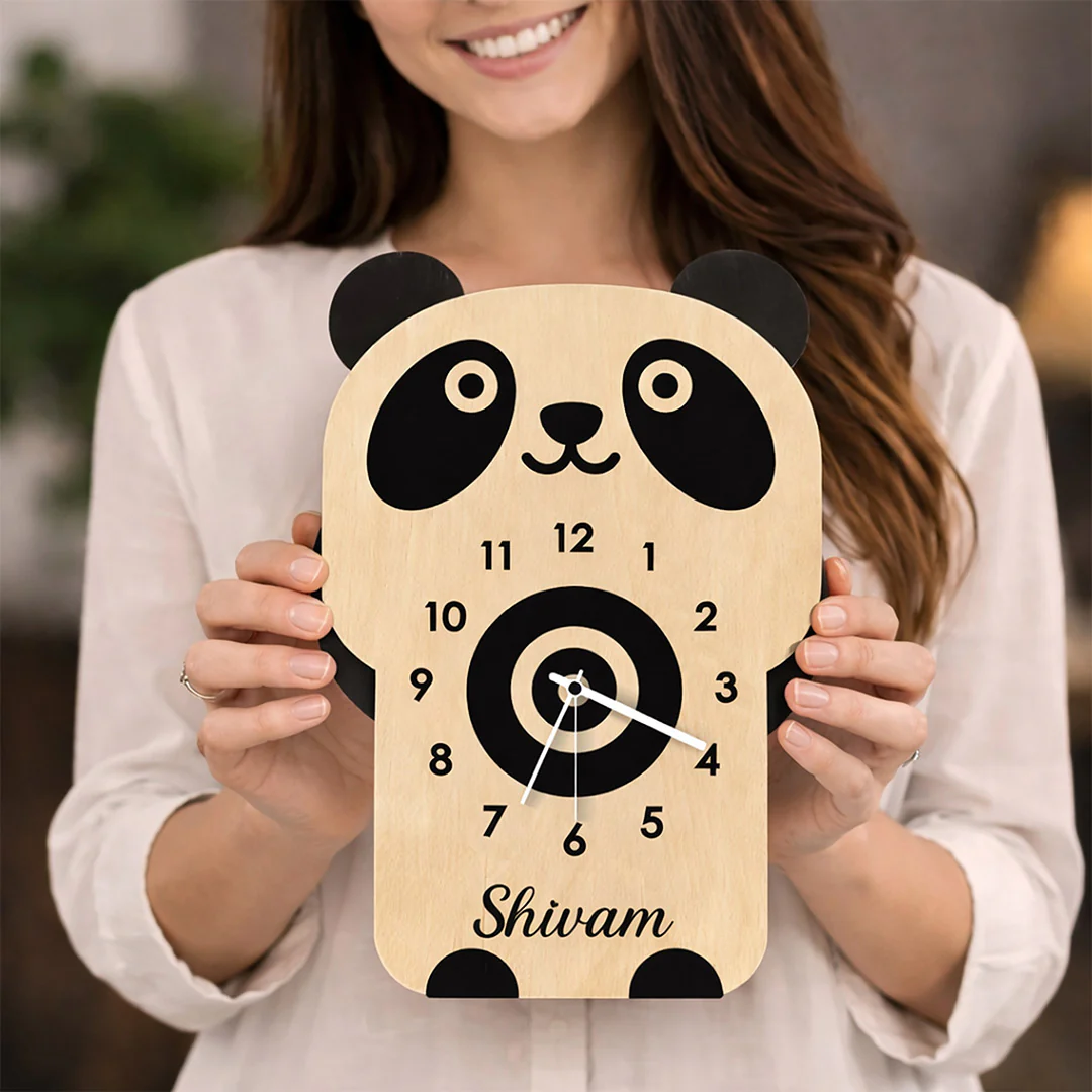 Personalized Panda Wooden Wall Clock- 8x10" - Image 3