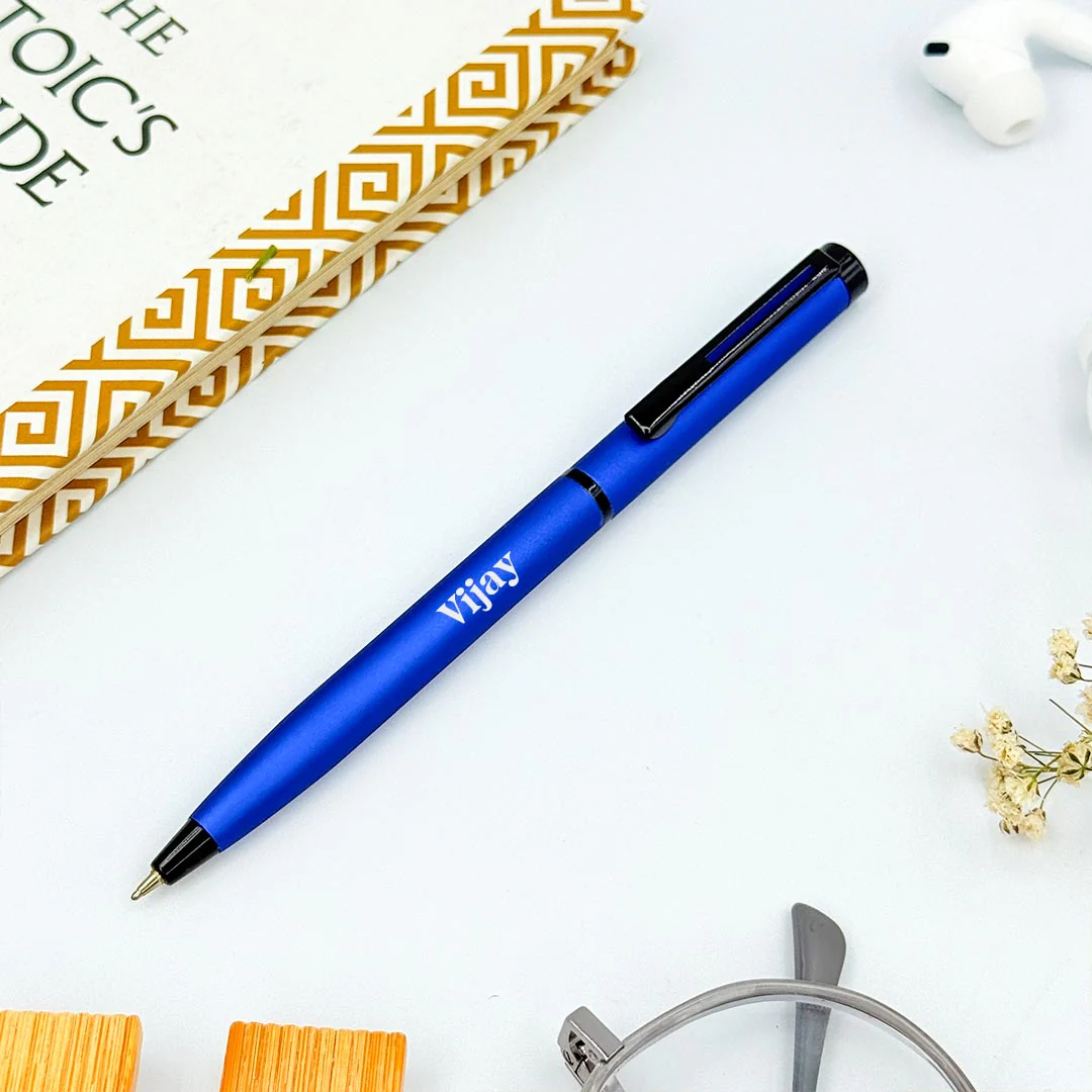 Personalized Pen Matte Blue Body With Black Clip - Image 3