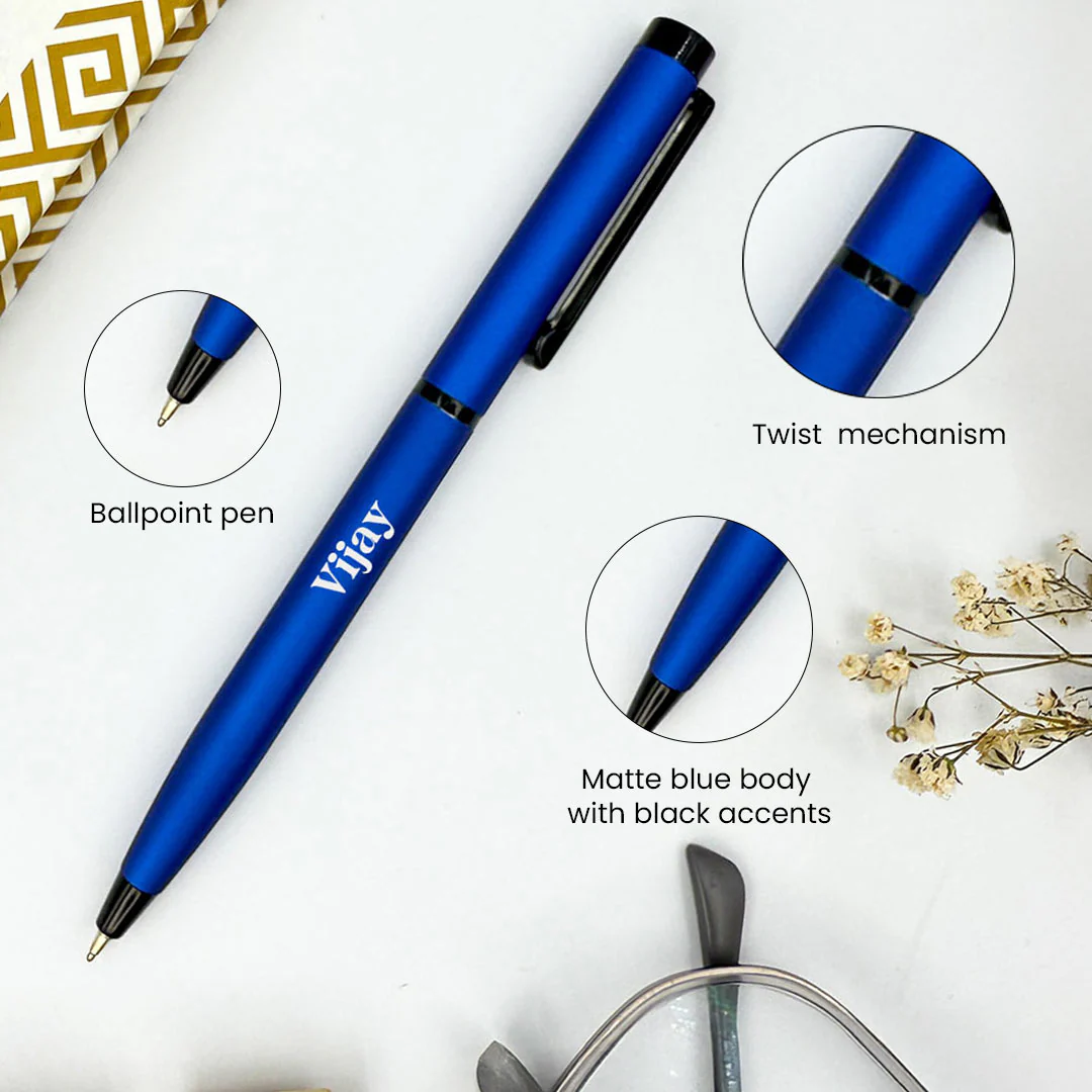 Personalized Pen Matte Blue Body With Black Clip - Image 4