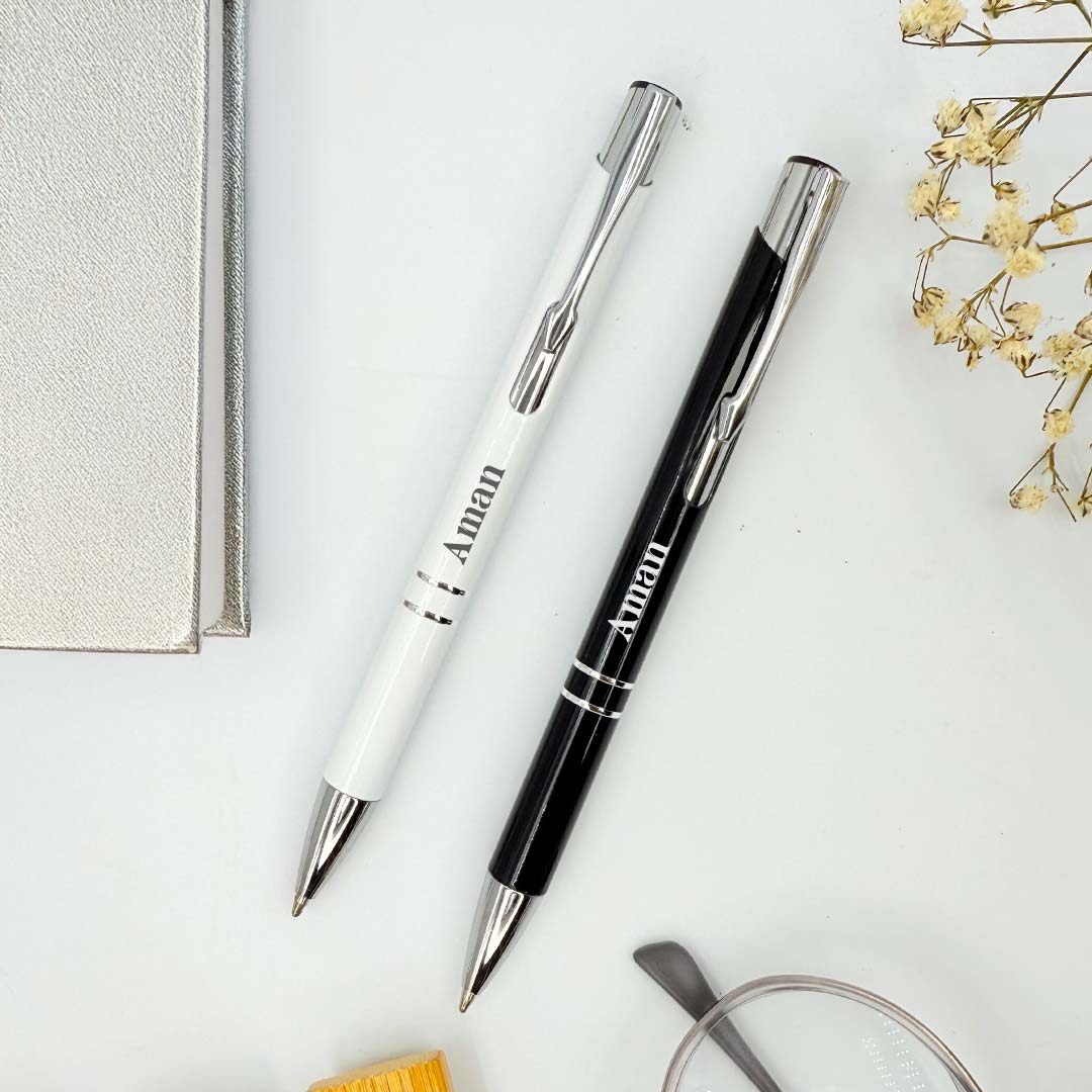 Personalized Pen Push & Pull Black Body with Silver Clip - Image 3