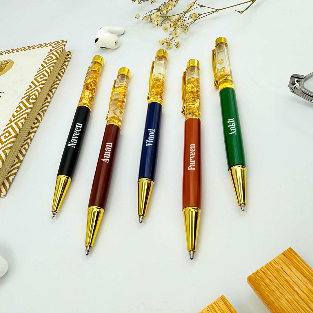 Personalized Pen Transparent Filled With Golden Foil Flakes - Image 4