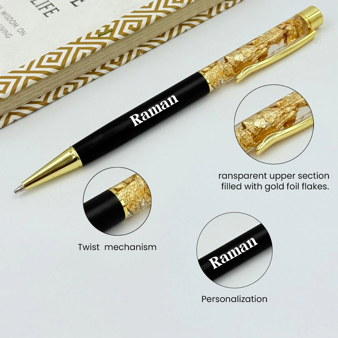 Personalized Pen Transparent Filled With Golden Foil Flakes - Image 5
