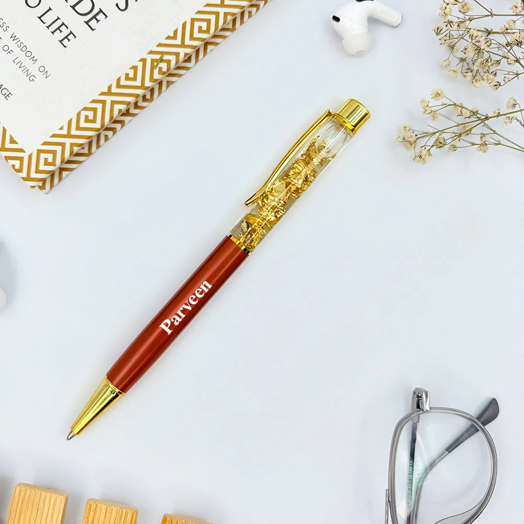 Personalized Pen Transparent Filled With Golden Foil Flakes - Image 6