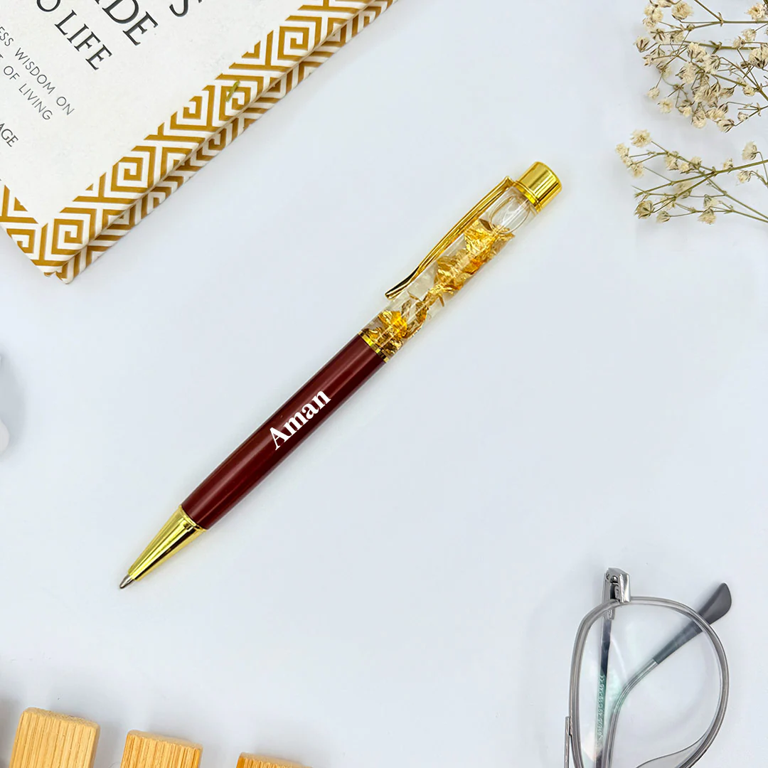 Personalized Pen Transparent Filled With Golden Foil Flakes - Image 7