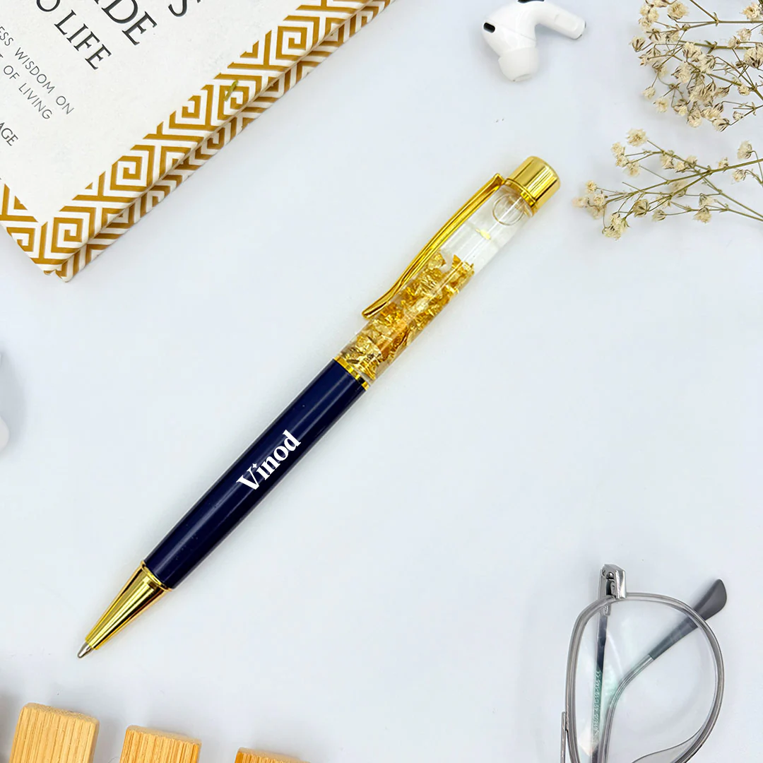 Personalized Pen Transparent Filled With Golden Foil Flakes - Image 8
