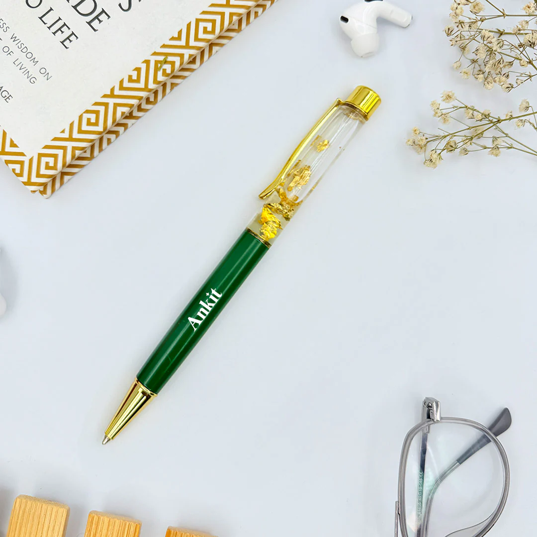 Personalized Pen Transparent Filled With Golden Foil Flakes - Image 9