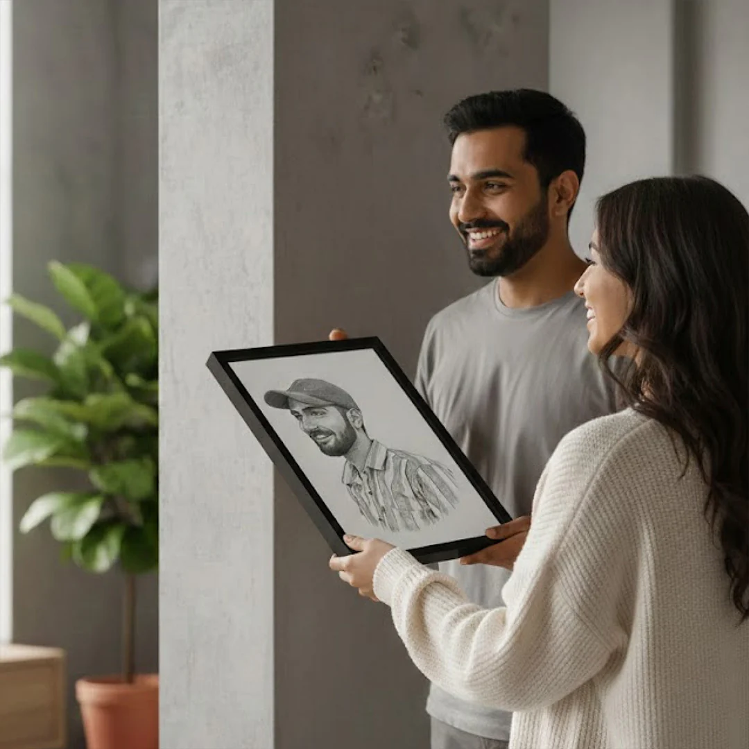 Personalized Pencil Sketch Portrait Wall Frame - Image 4