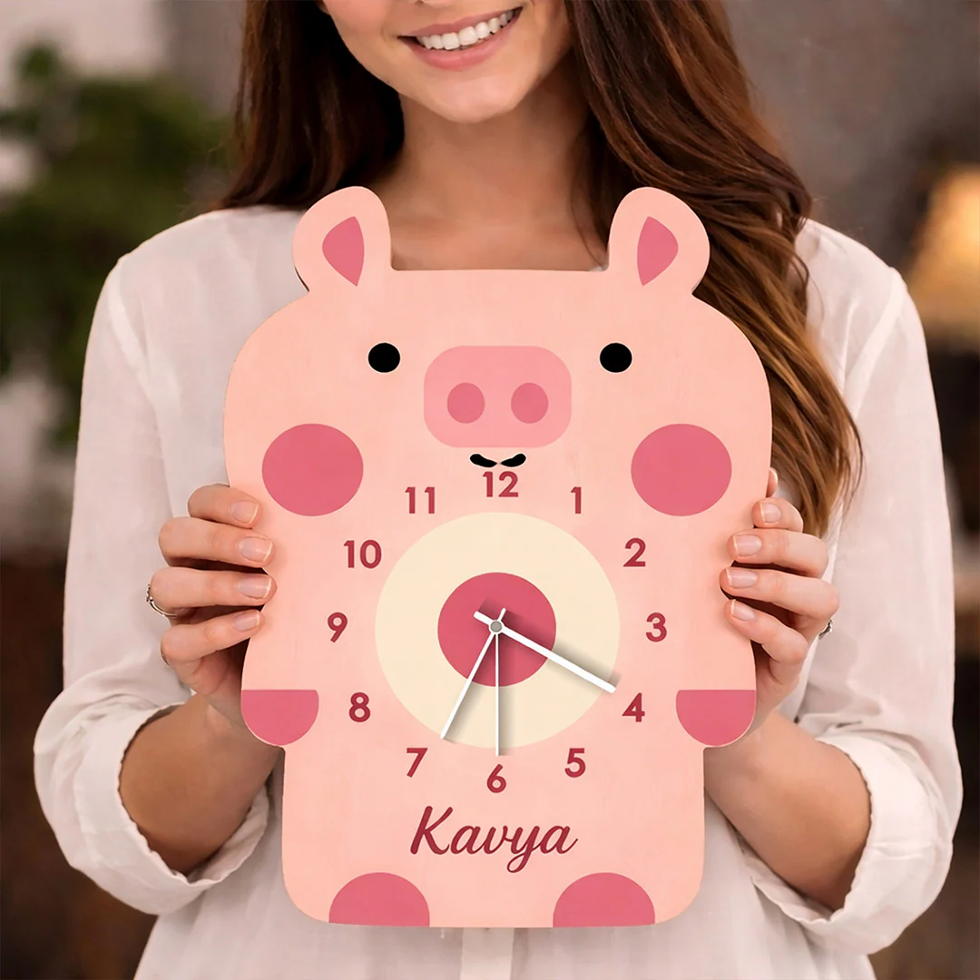 Personalized Piggy Wooden Wall Clock- 8x10" - Image 5