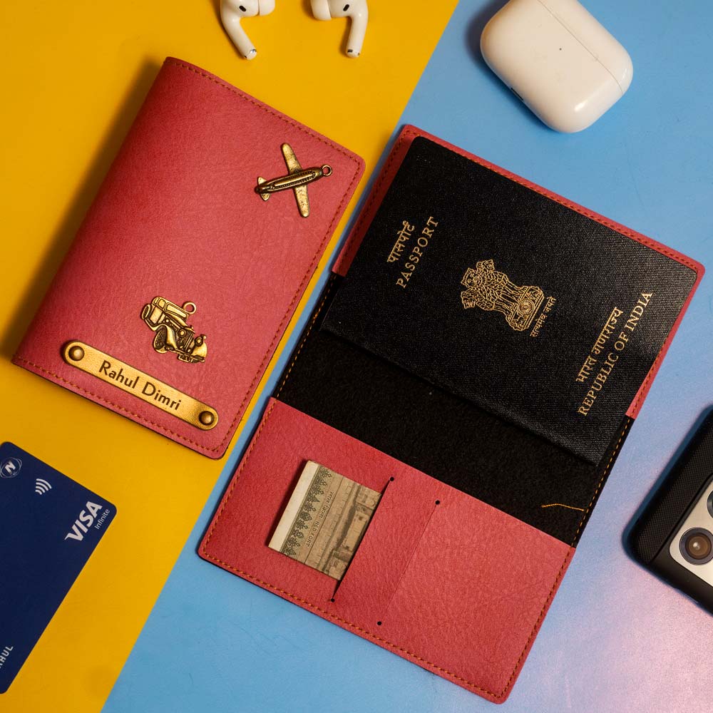 Personalized Leather Passport Cover With Name & Charm - Pink - Image 2