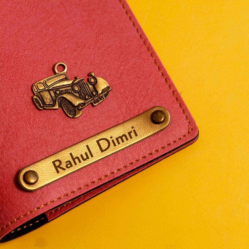 Personalized Leather Passport Cover With Name & Charm - Pink - Image 3
