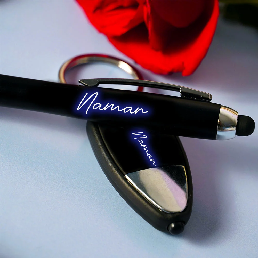 Customized LED Pen and Keychain Combo - Black - Image 2