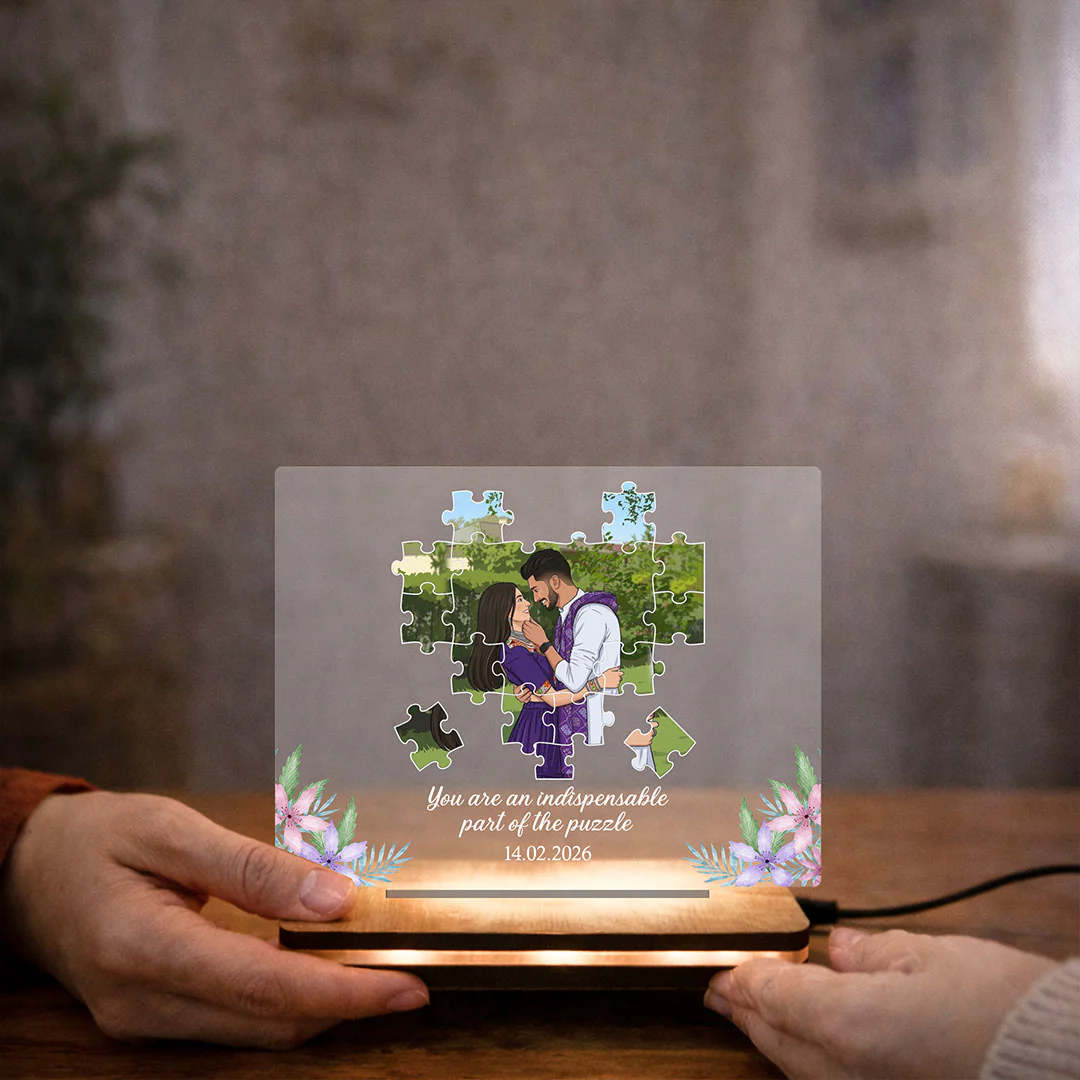 Personalized Puzzle Couple LED Acrylic Lamp | Romantic Anniversary Gift for Couples - 8x6" - Image 4
