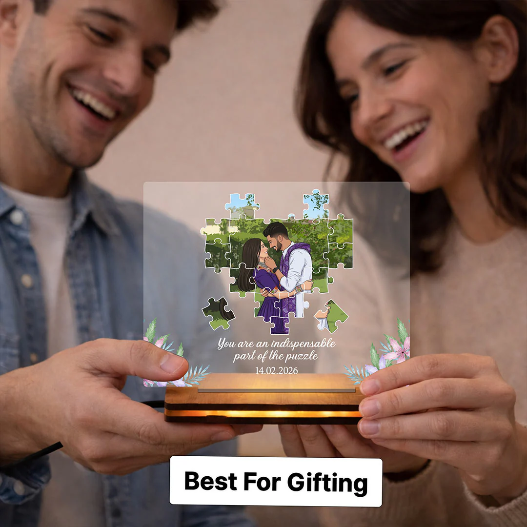 Personalized Puzzle Couple LED Acrylic Lamp | Romantic Anniversary Gift for Couples - 8x6" - Image 5