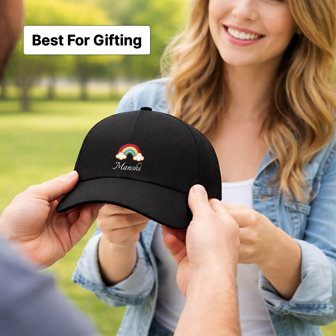 Personalized Rainbow Print Black Cap - Image 3