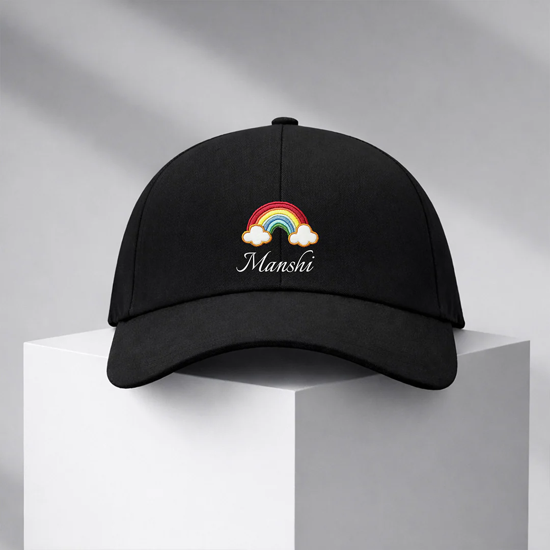 Personalized Rainbow Print Black Cap - Image 4