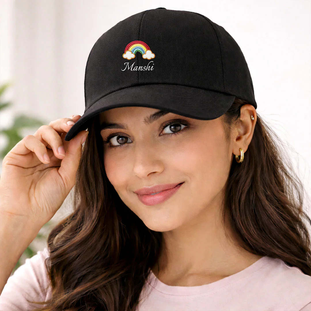 Personalized Rainbow Print Black Cap - Image 5