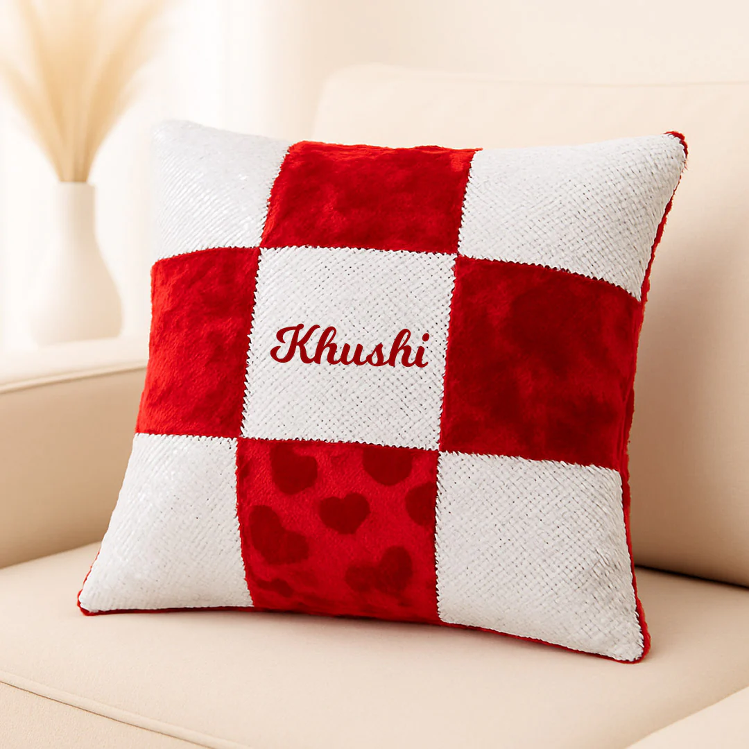 Personalized Red & White Velvet Cushion