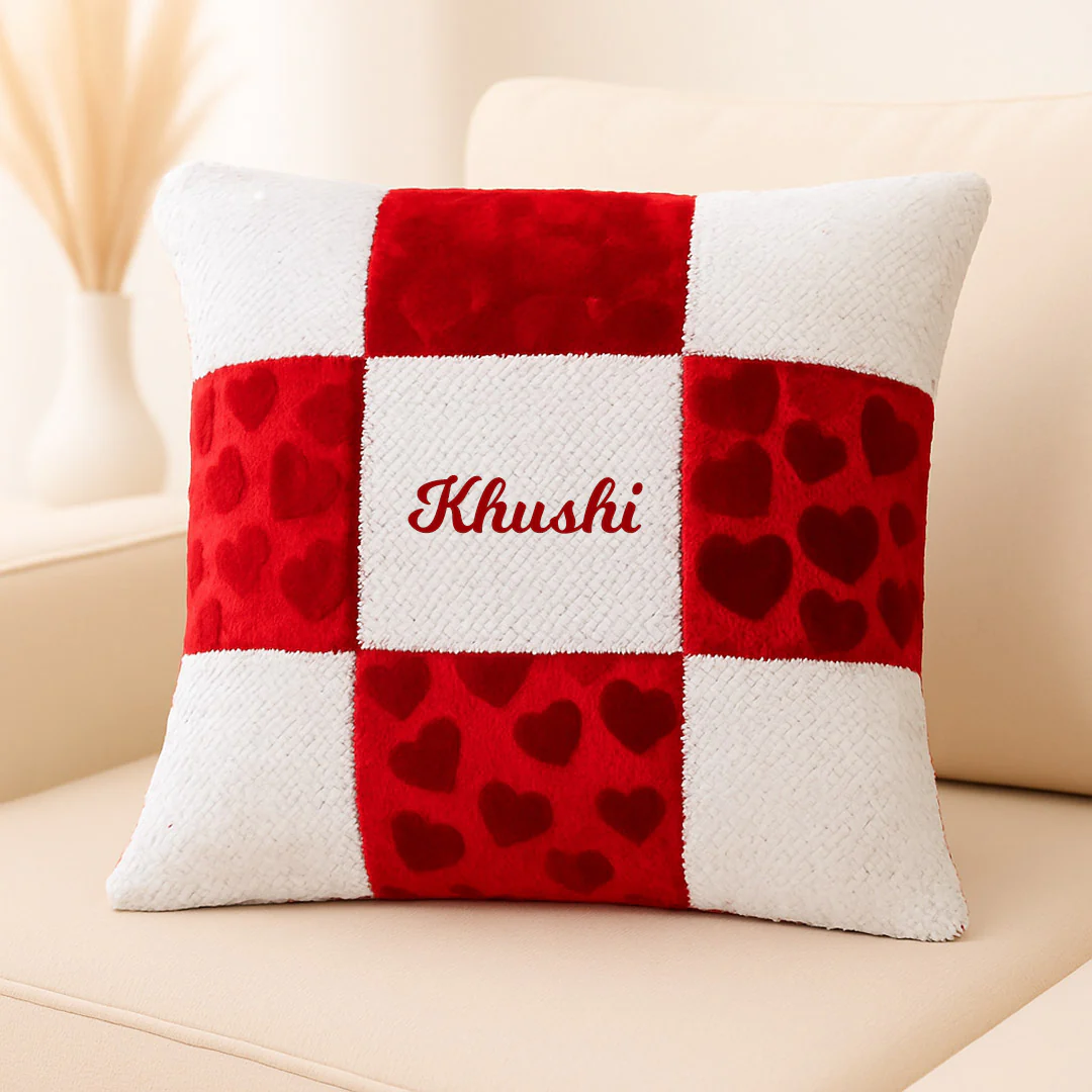Personalized Red & White Velvet Cushion - Image 2