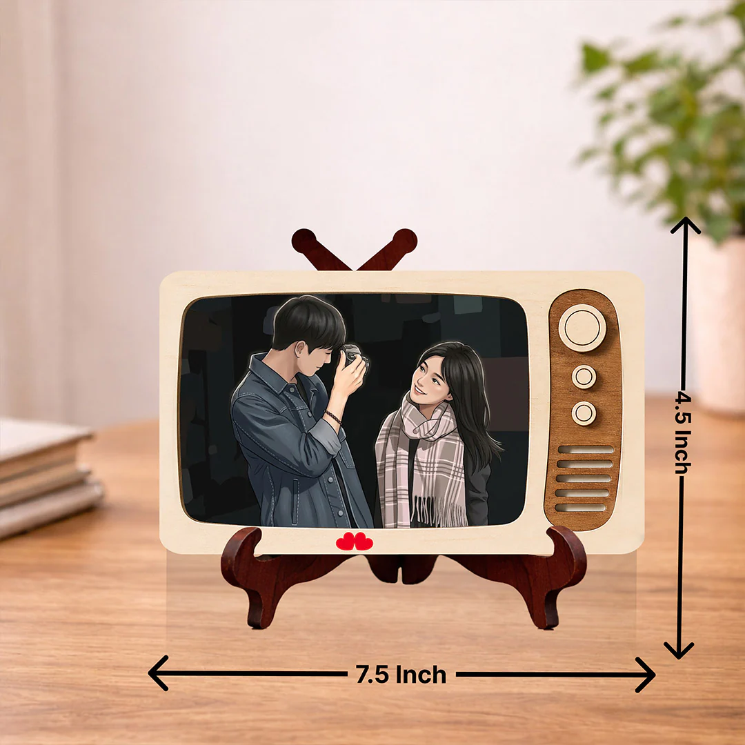 Personalized Retro TV Style Photo Frame | Couple Memory Table Decor Gift-7.5x4.5" - Image 3
