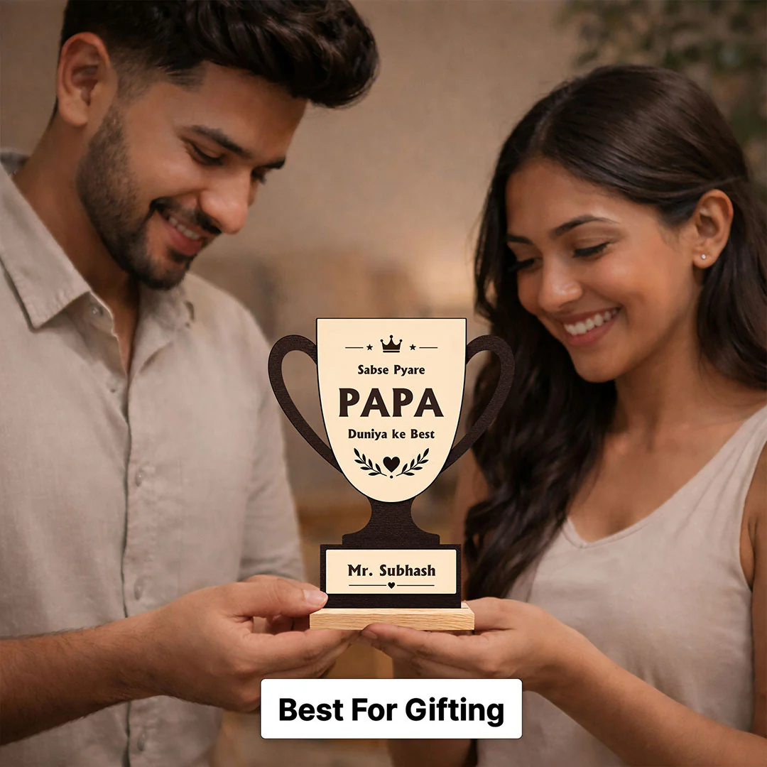 Personalized Sabse Pyare Papa Trophy Wooden Table Stand (7x8") | Custom Father’s Day Gift for Papa - Image 5