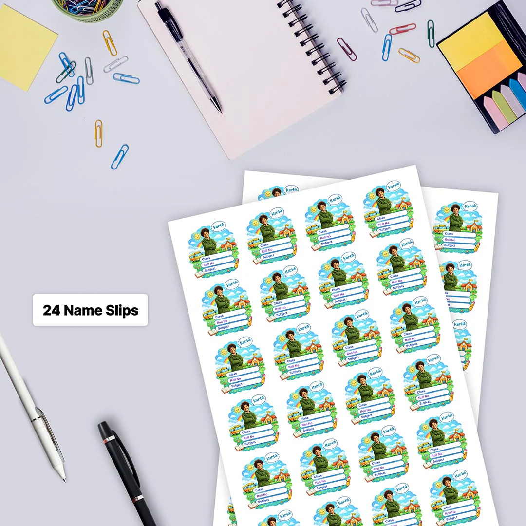 Personalized School Bus Theme Kids Name Slips (2x3 Inch, 24 Stickers) - Image 5