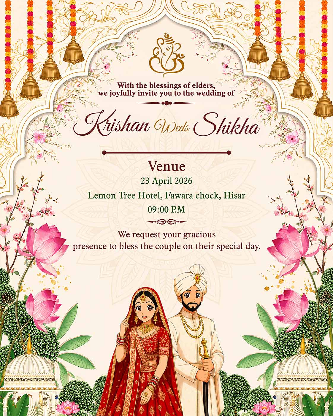 Personalized Shubh Vivaah Digital Invitation Card | Custom Couple Details & Marriage Ceremony Information | Elegant Hindu E-Invite Design - Image 2