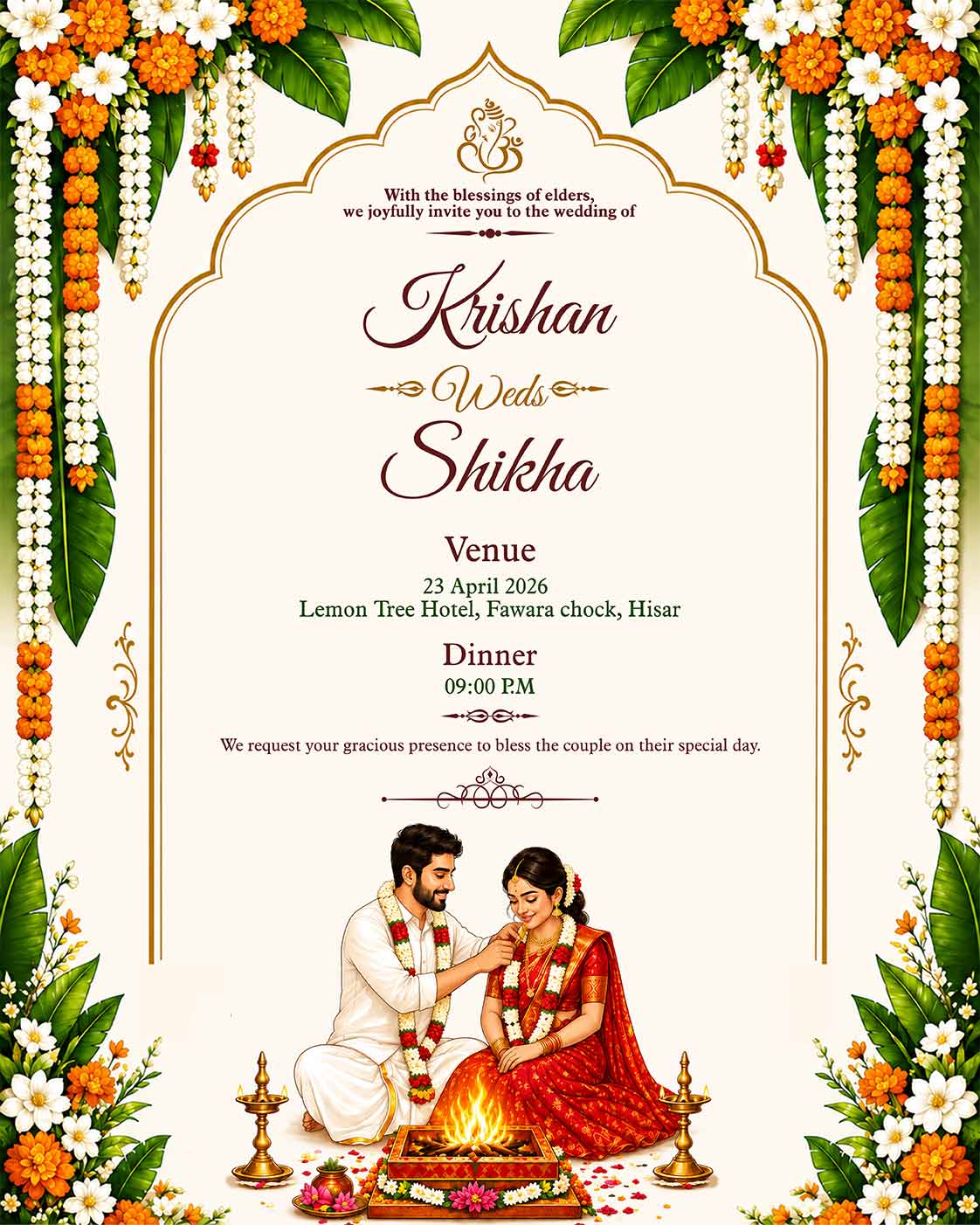 Personalized Shubh Vivaah Digital Invitation Card | Custom Couple Details & Marriage Ceremony Information | Elegant Hindu E-Invite Design - Image 5