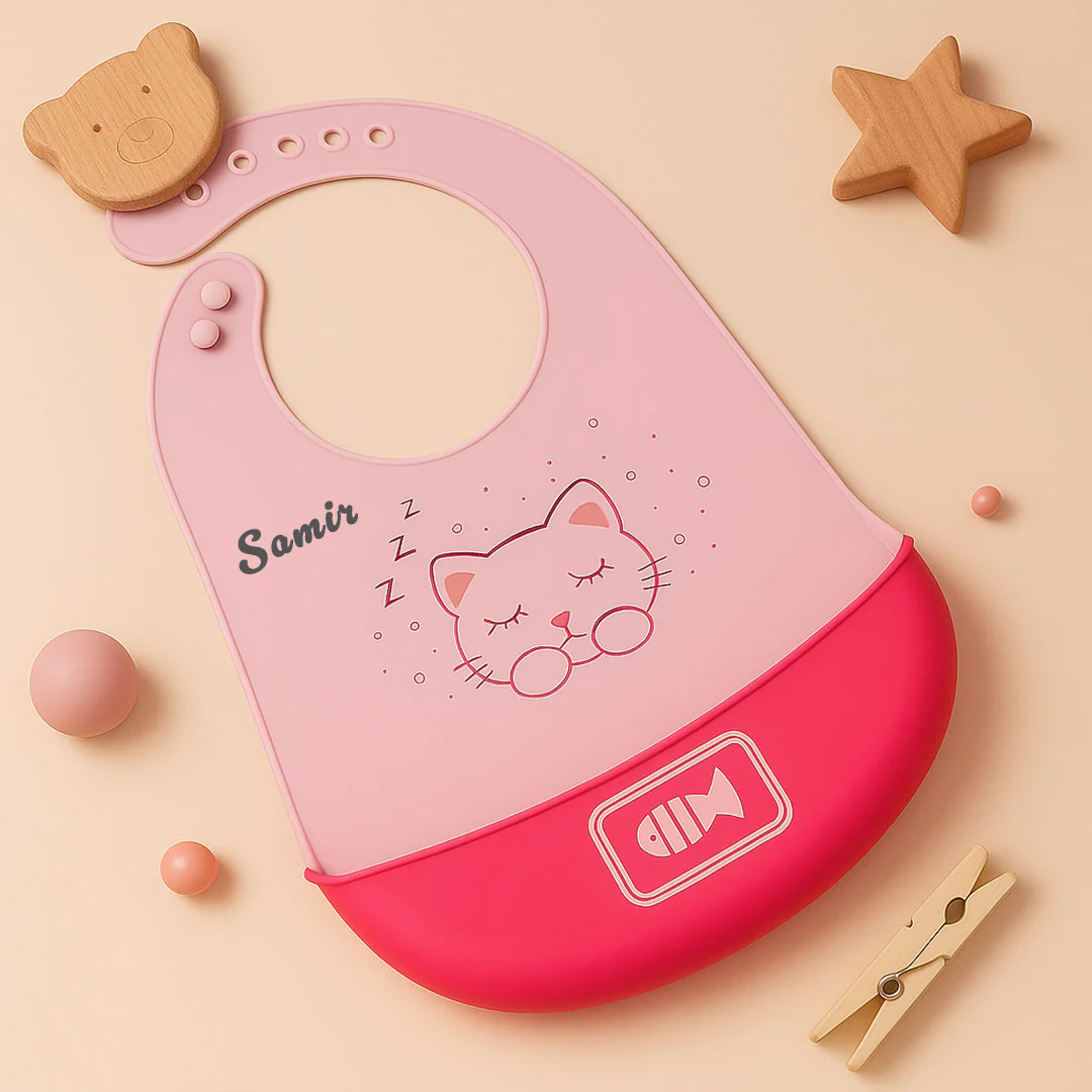 Personalized Silicone Baby Bib-Baby Pink - Image 3