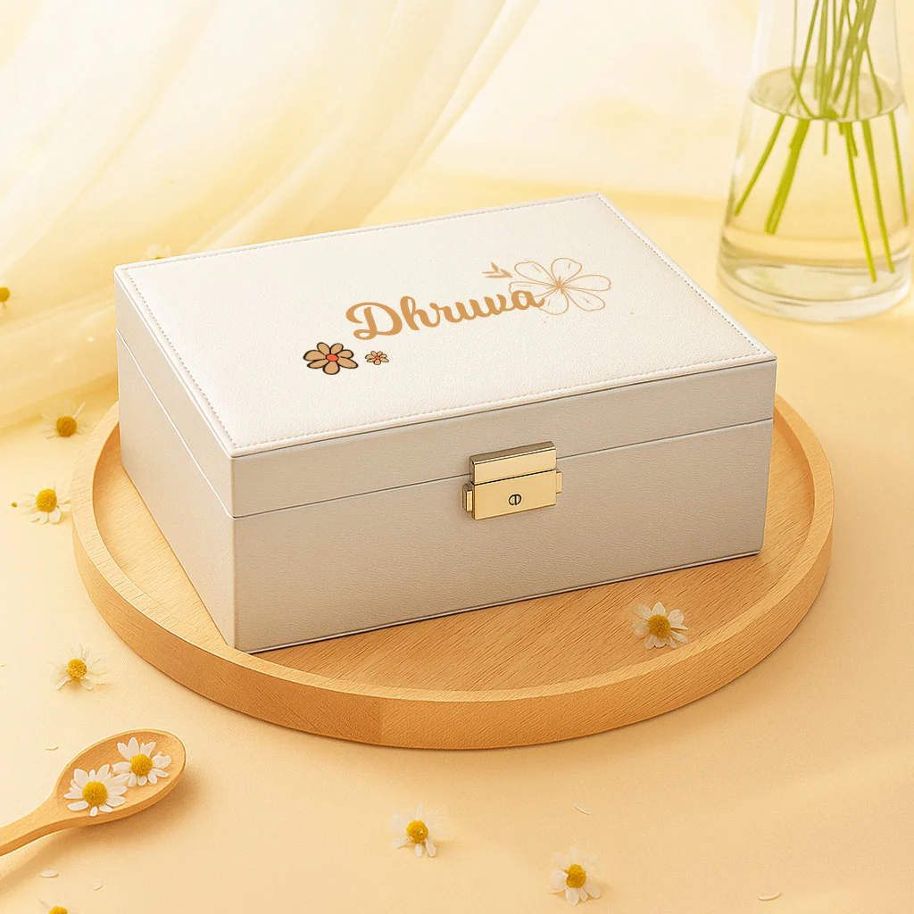 Personalized Silver Faux Leather Jewellery Box
