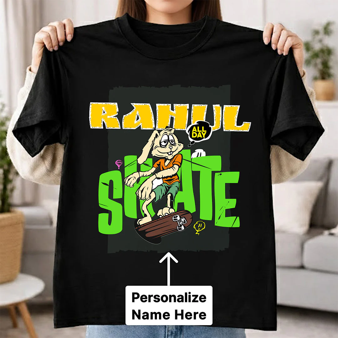 Personalized Skater Bunny Name T-Shirt - Image 5