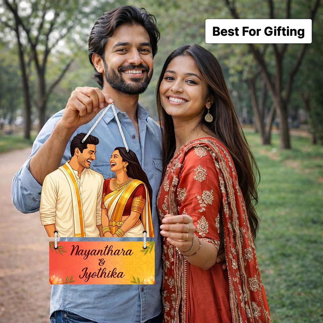 Personalized South Indian Couple Wooden Hanging Frame-9x12" - Image 5