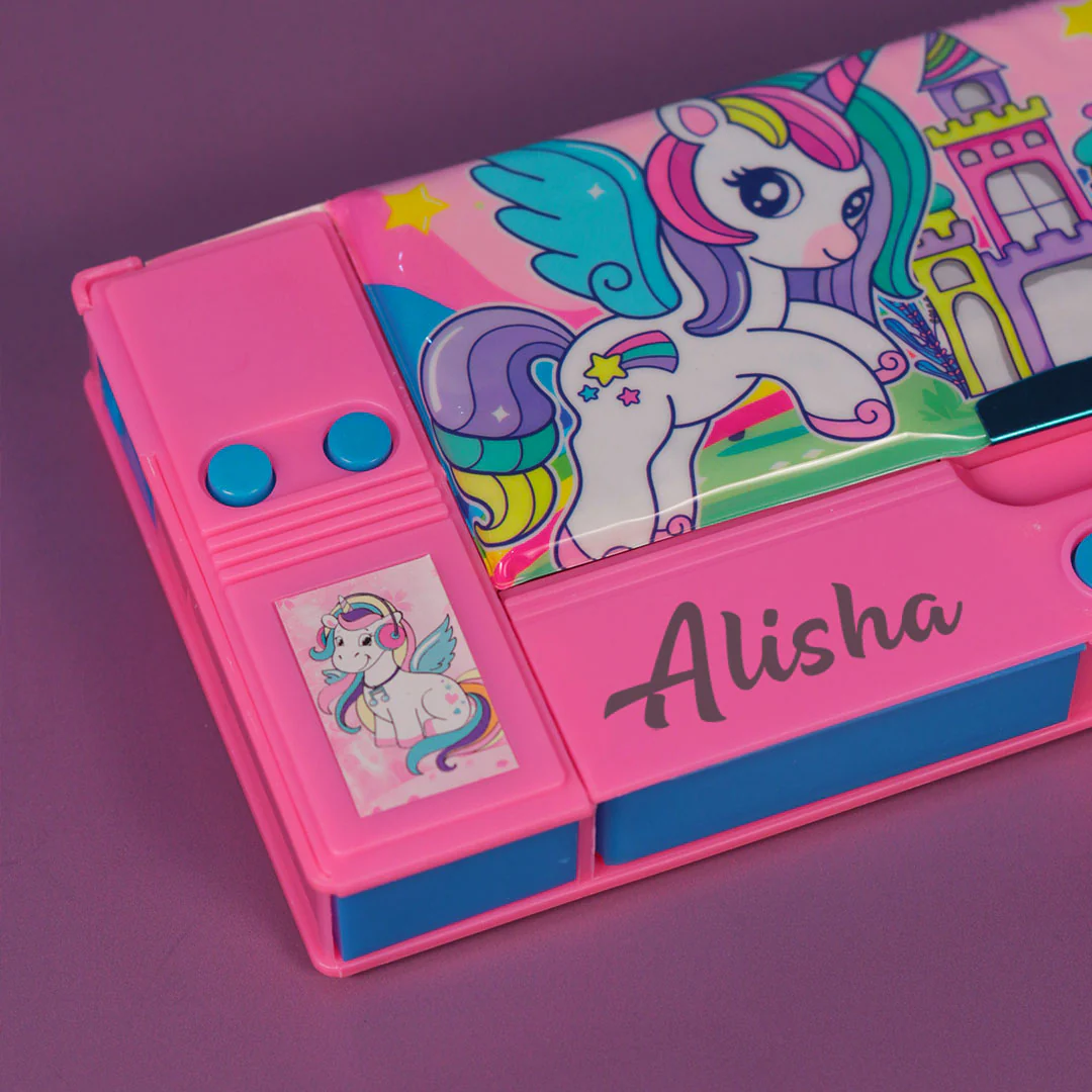 Personalized Unicorn Jumbo Pencil Box (Set of 1, Pink) - Image 10