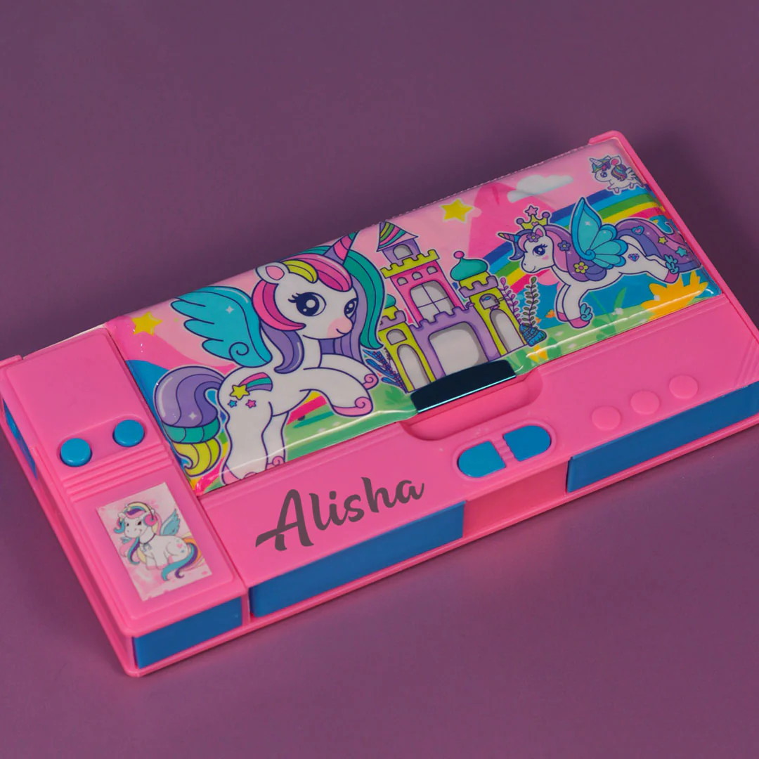 Personalized Unicorn Jumbo Pencil Box (Set of 1, Pink) - Image 12
