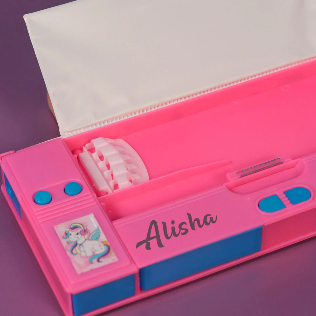Personalized Unicorn Jumbo Pencil Box (Set of 1, Pink) - Image 3