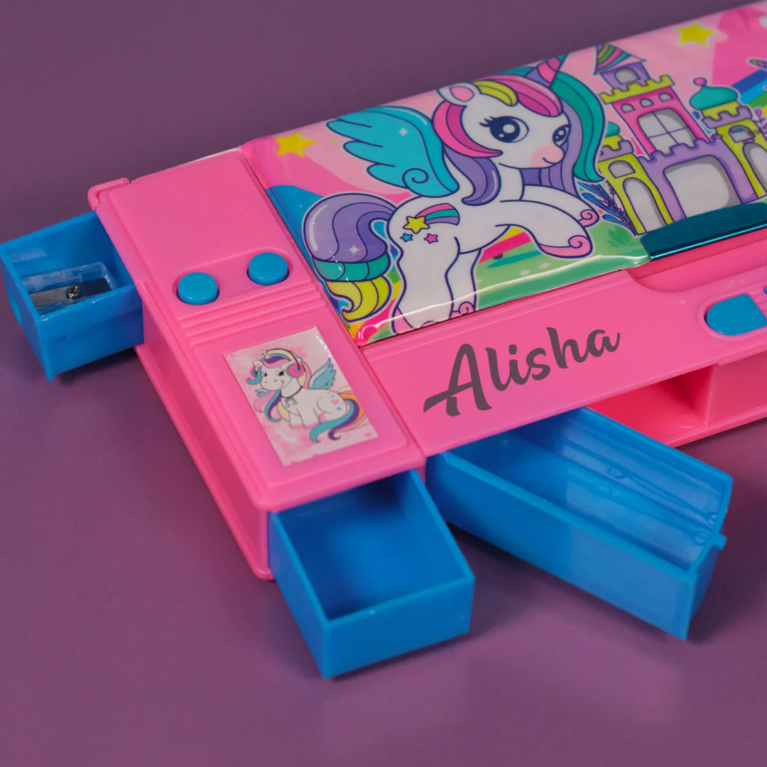 Personalized Unicorn Jumbo Pencil Box (Set of 1, Pink) - Image 9