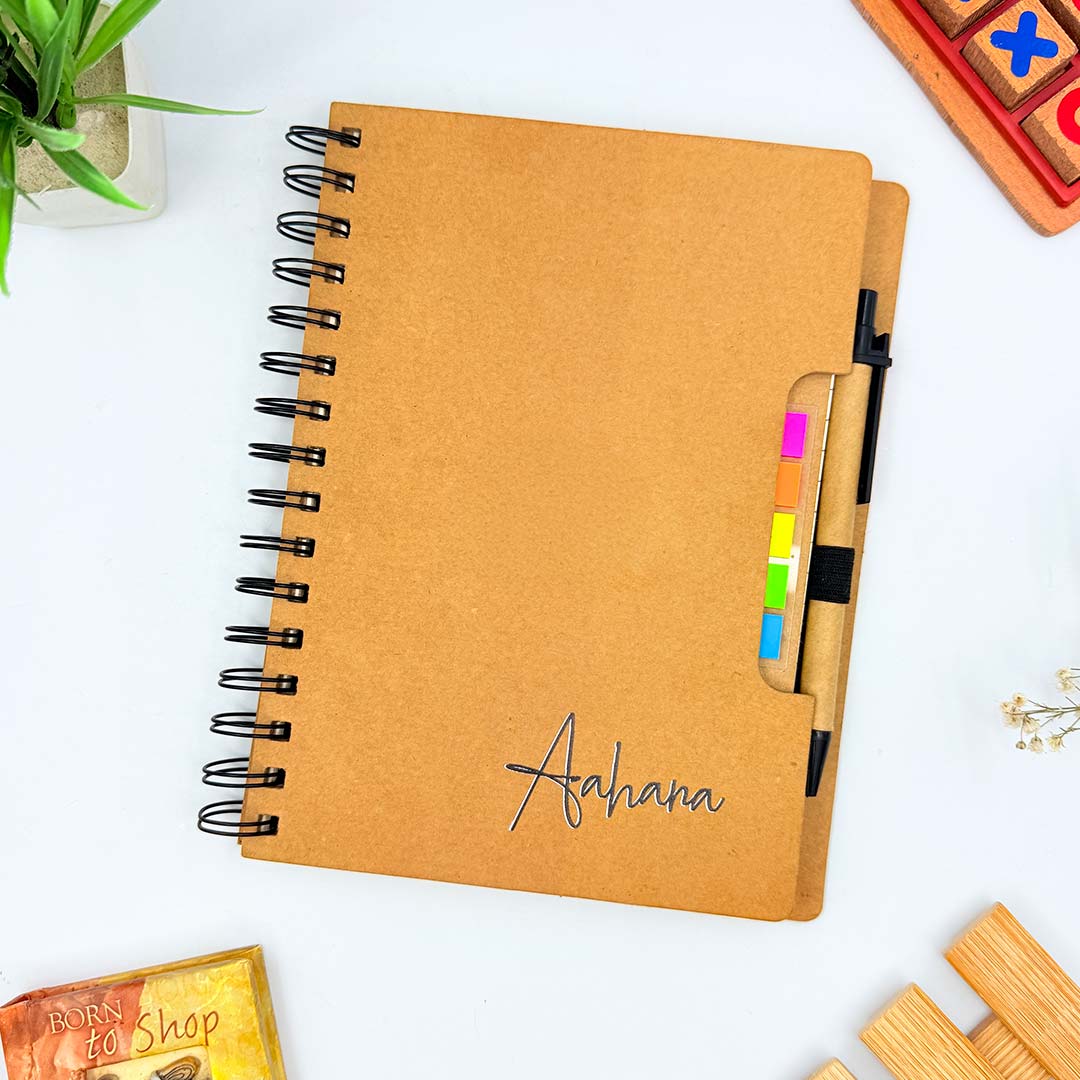 Personalized Spiral Notebook & Pen Set – 7 x 5 inches – Beige - Image 6