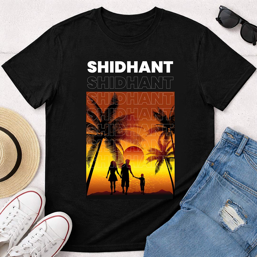 Personalized Sunset Family Silhouette Black T-Shirt - Image 3