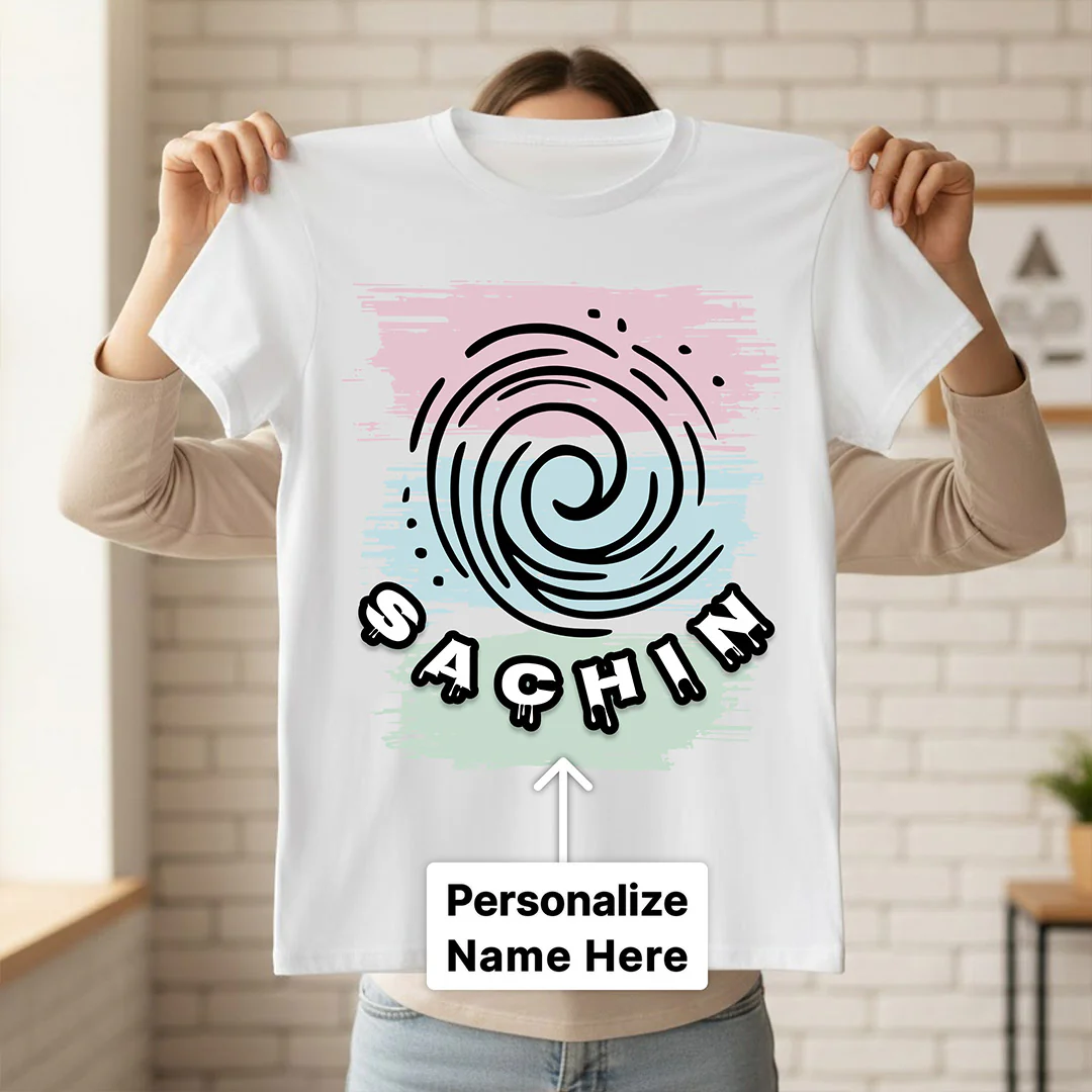 Personalized Swirl Name White T-Shirt - Image 2
